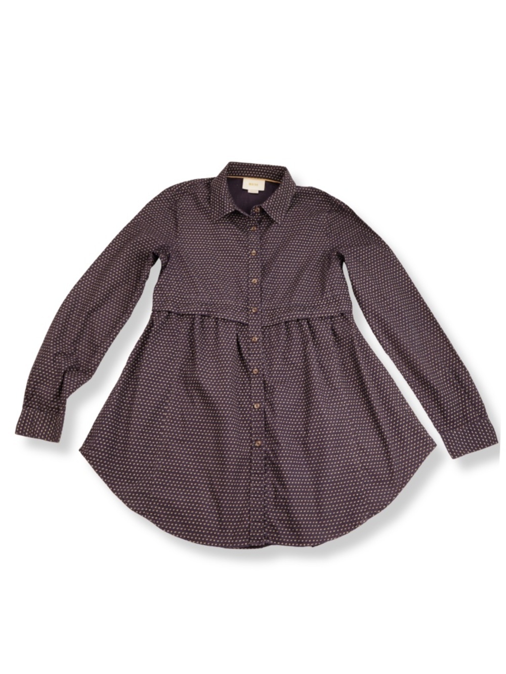 Anthropologie Maeve Blouse Size S Navy Printed Button Front Peplum Top